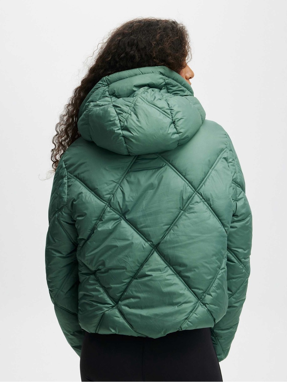 MOTHER Diamond-Quilt Hooded Puffer Jacket Cotton On The mother Puffer Green Med - Picture 3 of 10
